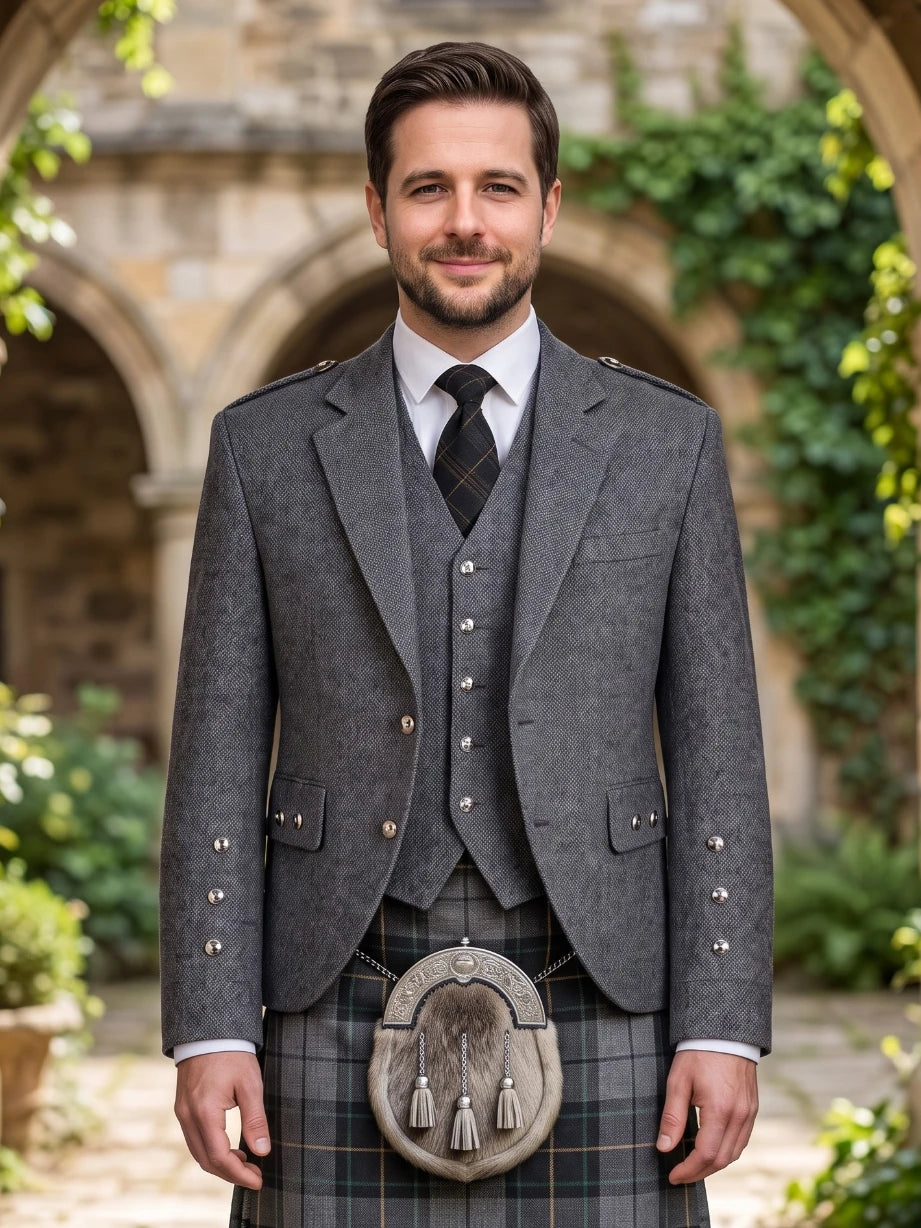 Giacca Argyle in Tweed Charcoal Herringbone