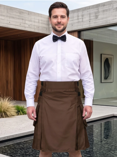 Kilt utility marrone cioccolato con cinturini in pelle