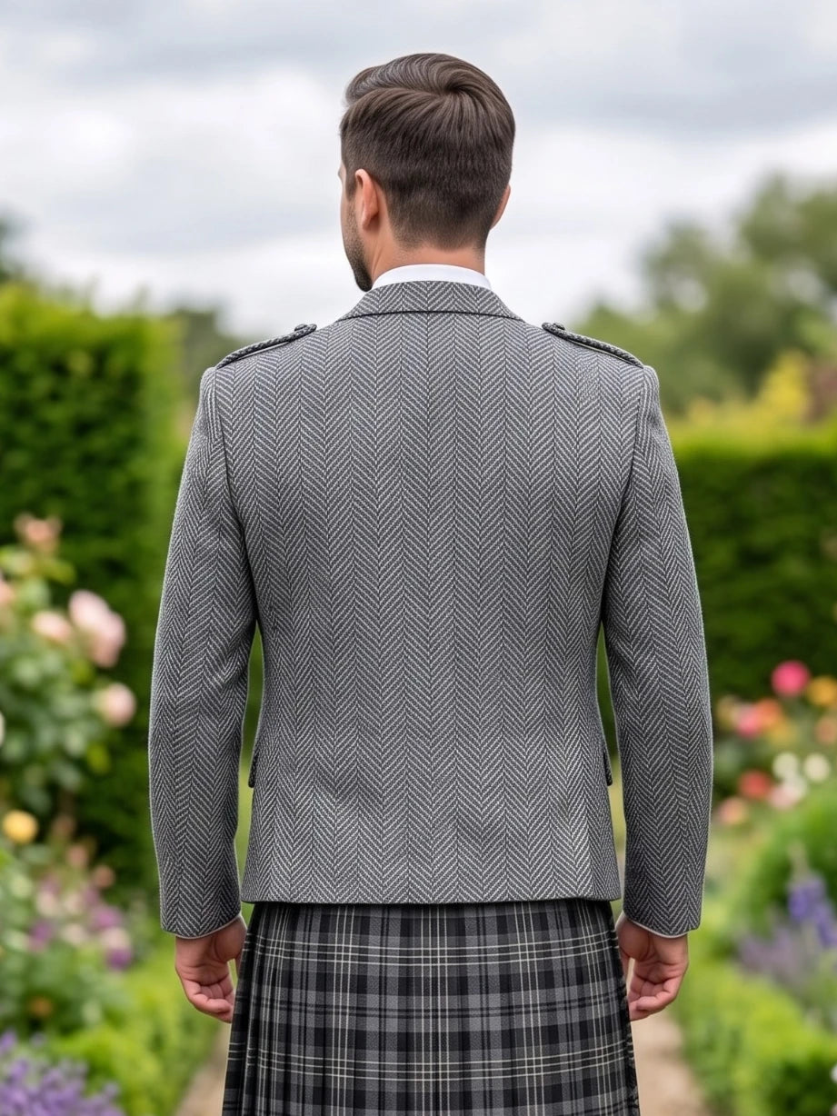 Giacca Kilt Argyle in Tweed Grigio Scuro con Gilet