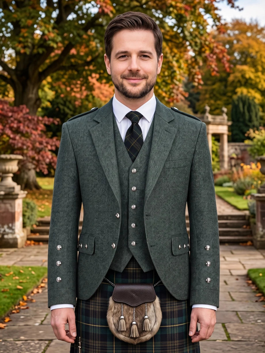 Giacca Argyle in Tweed Verde Petrolio Scuro o Blu-Verde
