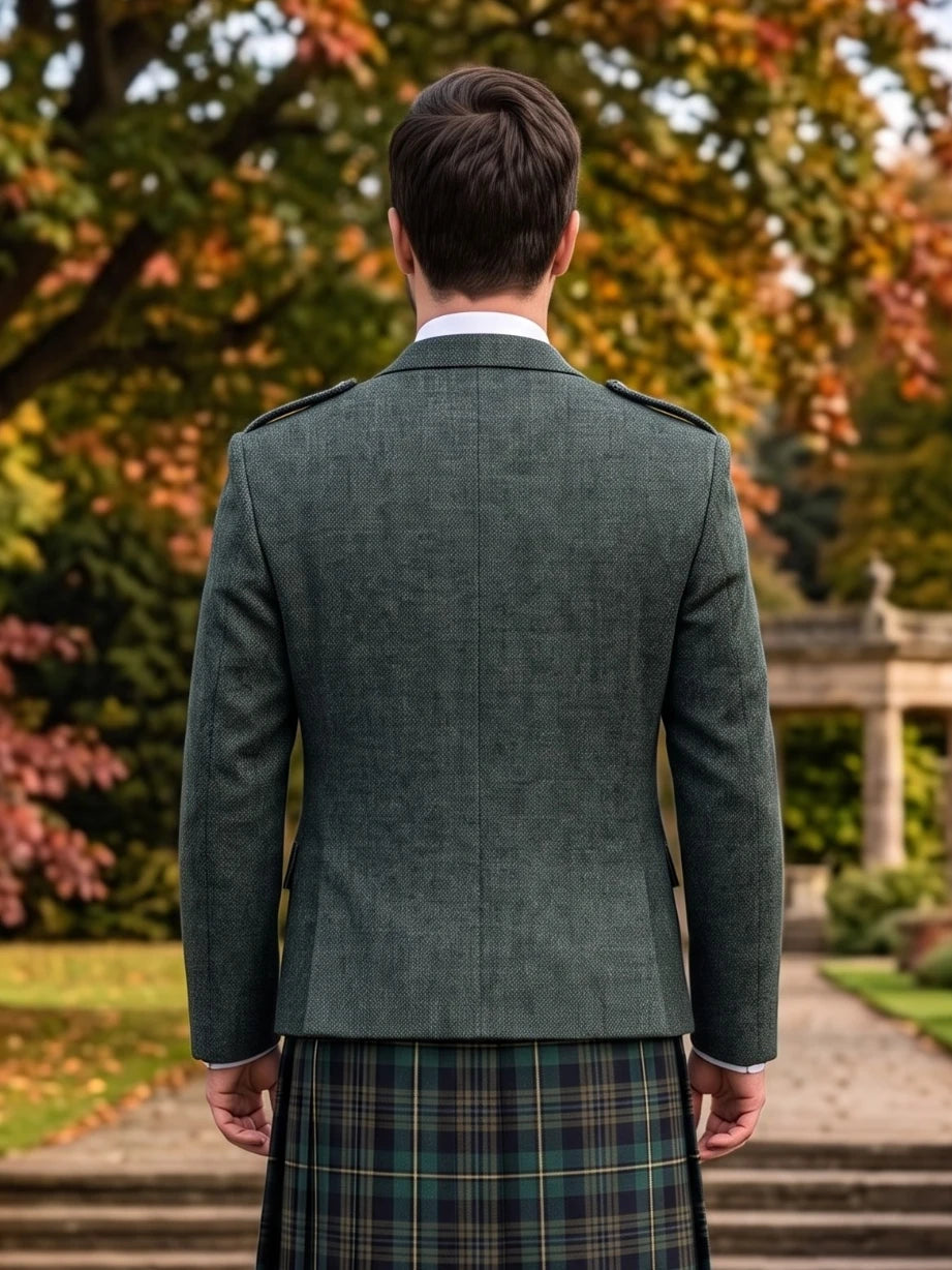 Giacca Argyle in Tweed Verde Petrolio Scuro o Blu-Verde