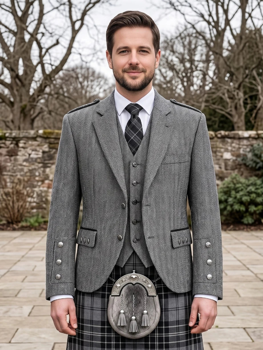 Giacca Kilt Argyle in Tweed Grigio con Gilet