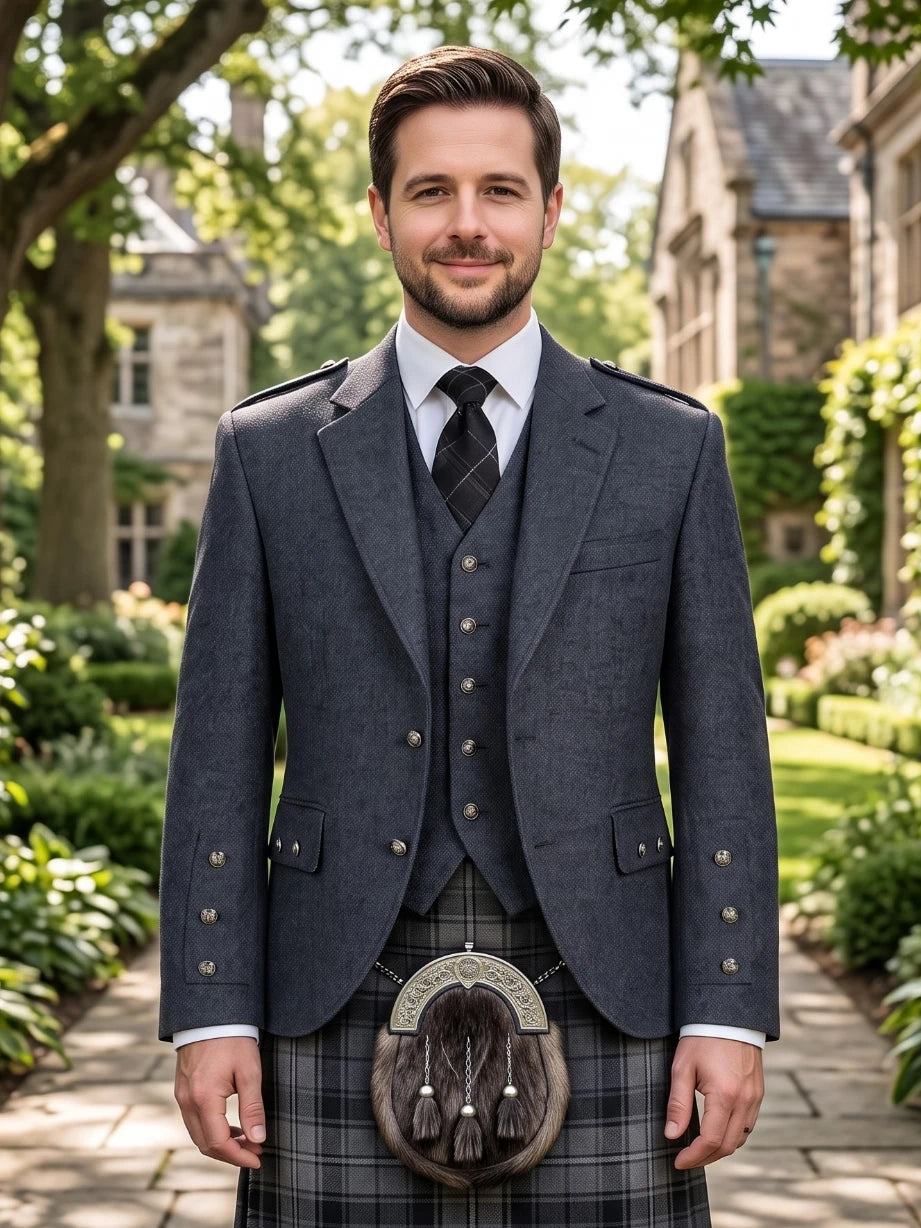 Giacca da Kilt in Lana Grigia con Gilet