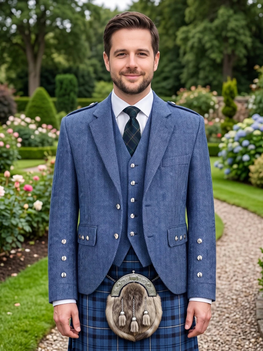 Giacca Argyle in Tweed Blu Indigo