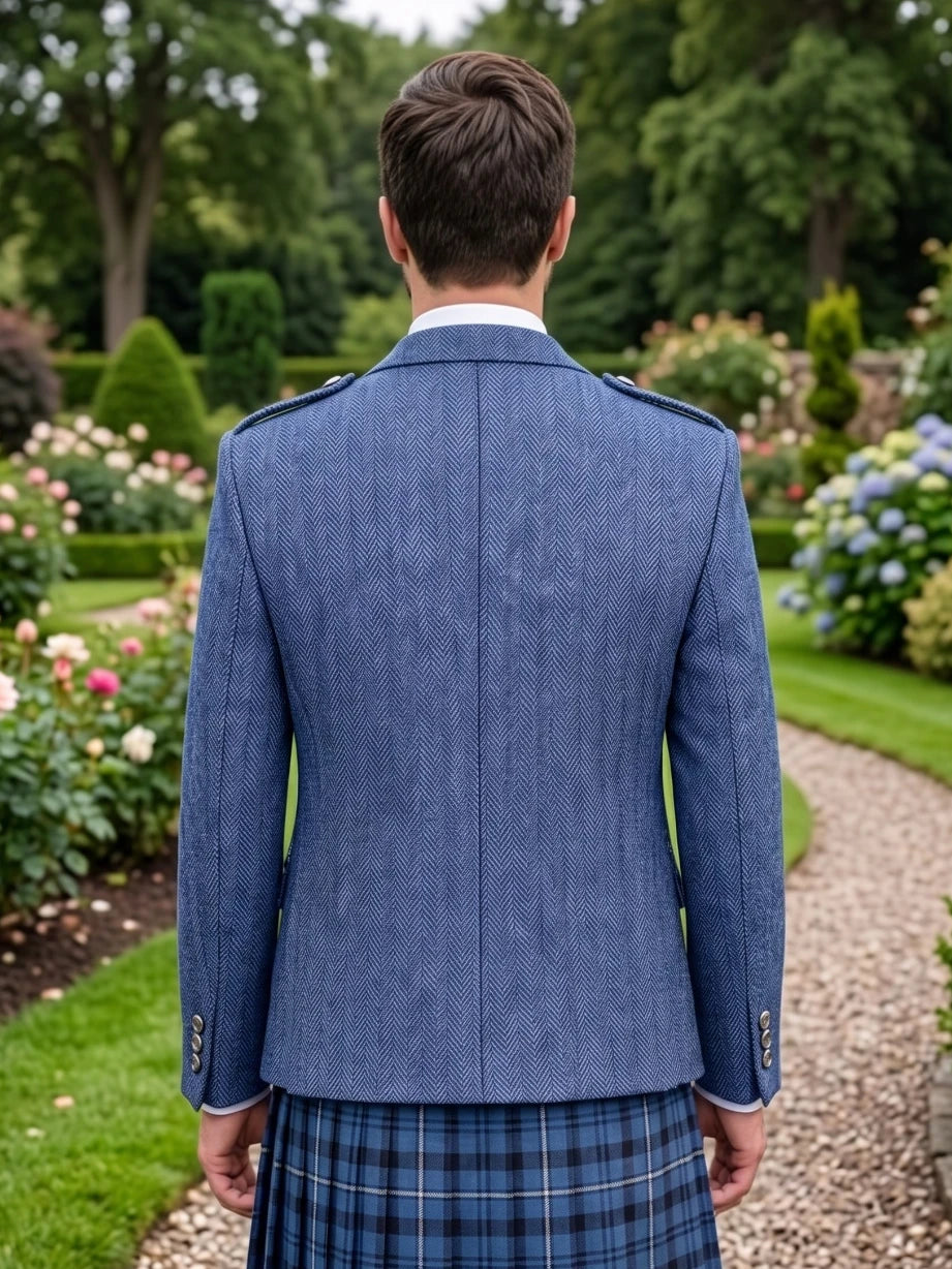 Giacca Argyle in Tweed Blu Indigo