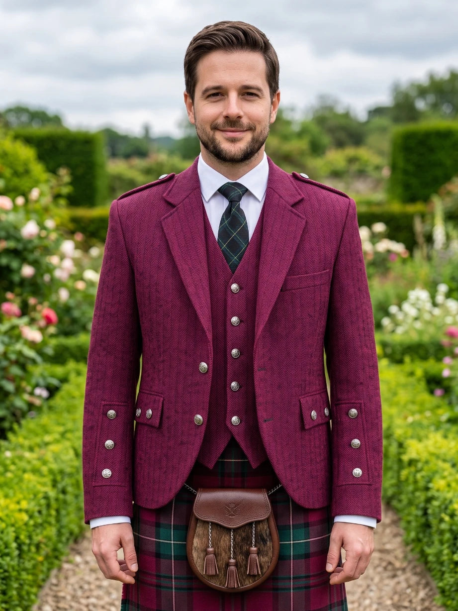 Giacca Kilt Argyle in Tweed Magenta con Gilet
