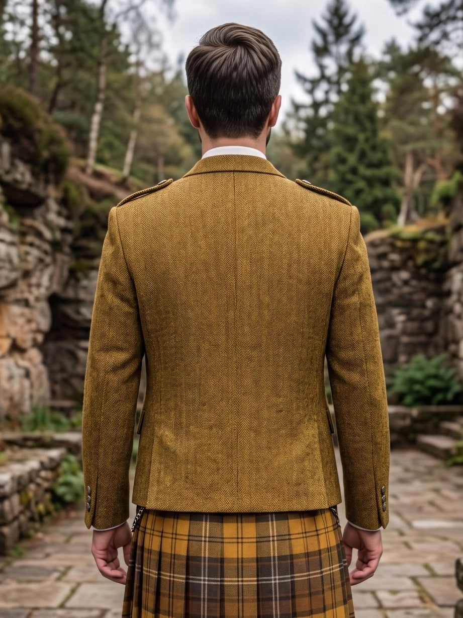 Giacca Kilt Argyle in Tweed Giallo Senape con Gilet