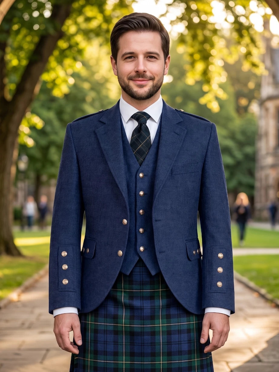 Giacca Kilt Argyle in Lana Blu Navy con Gilet