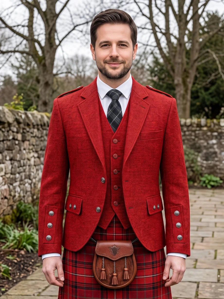 Giacca Kilt Argyle in Tweed Rosso con Gilet