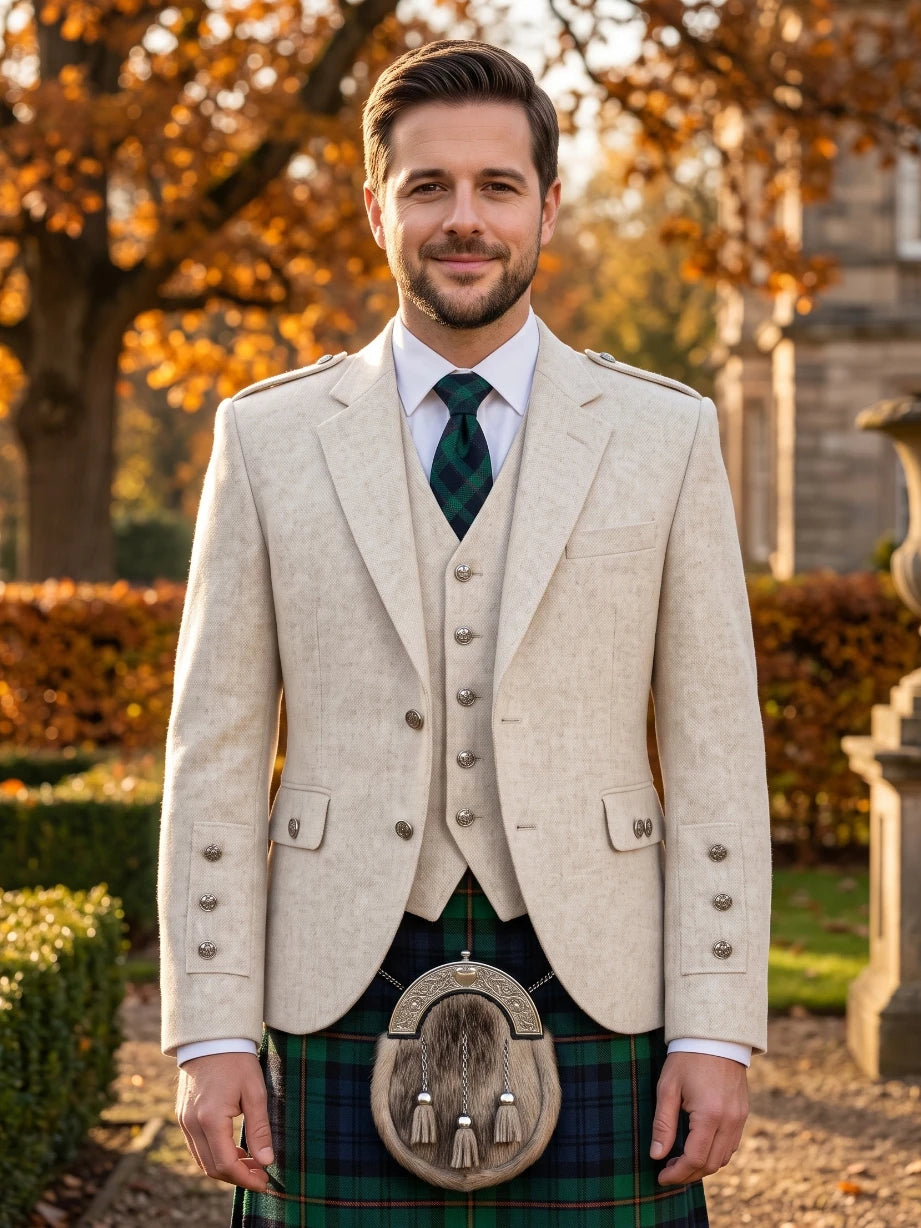 Giacca Kilt Argyle in Lana Bianca con Gilet