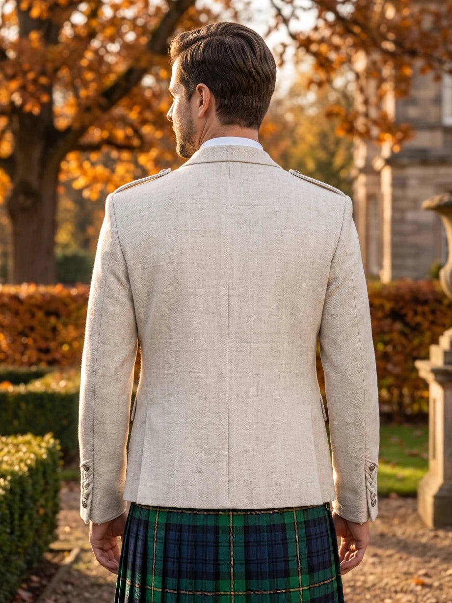 Giacca Kilt Argyle in Lana Bianca con Gilet