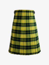Green and yellow plaid kilt on a white background