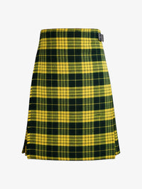 Green and yellow plaid kilt on a white background