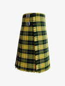 Green and yellow plaid kilt on a white background