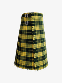 Green and yellow plaid kilt on a white background