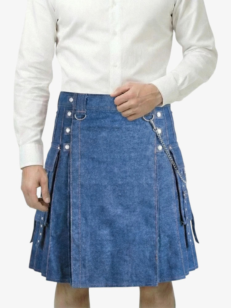 Gonna Scozzese in Denim Blu Moderno