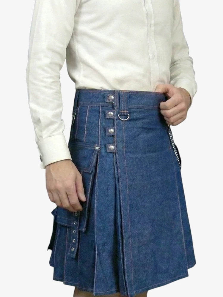 Gonna Scozzese in Denim Blu Moderno