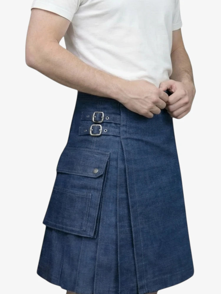 Gonna Scozzese in Denim Blu Navy Moderno