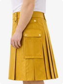 Mustard Yellow Genuine Leather Utility Kilt with Cargo Pockets & D-Rings