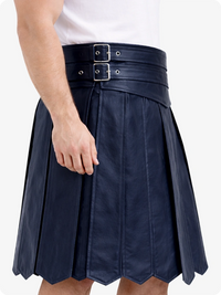 Navy blue skirt with a belt on a white background