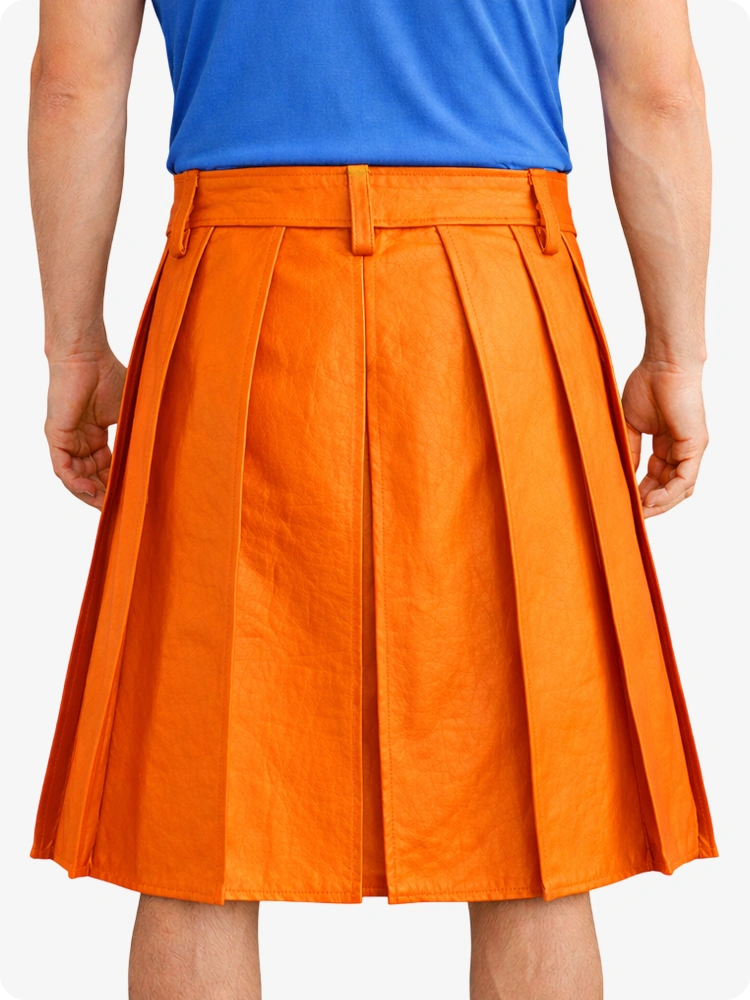 Orange Genuine Leather Utility Kilt with Studded Waistband