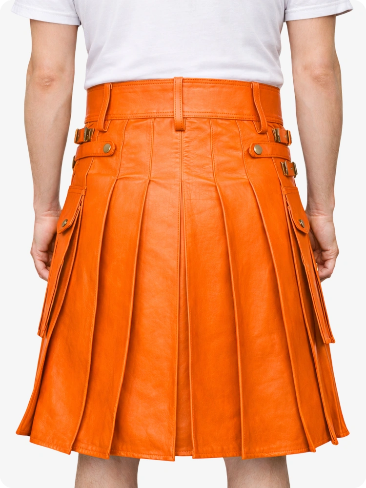 Orange Leather Utility Kilt with Front Sporran