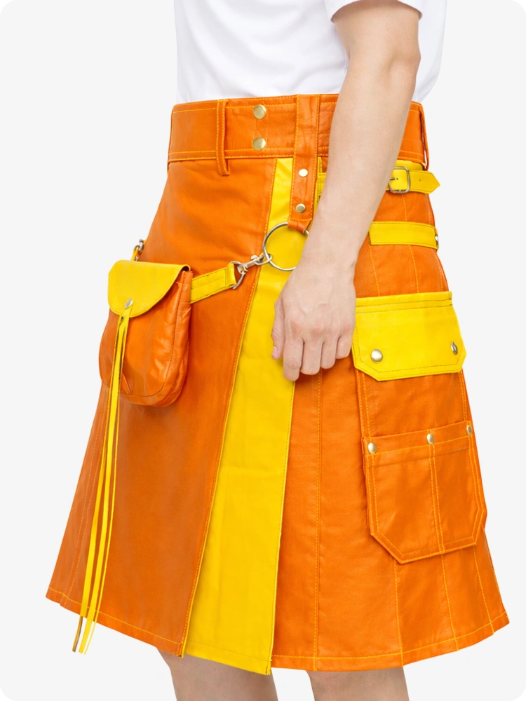Orange and yellow skirt with a white background