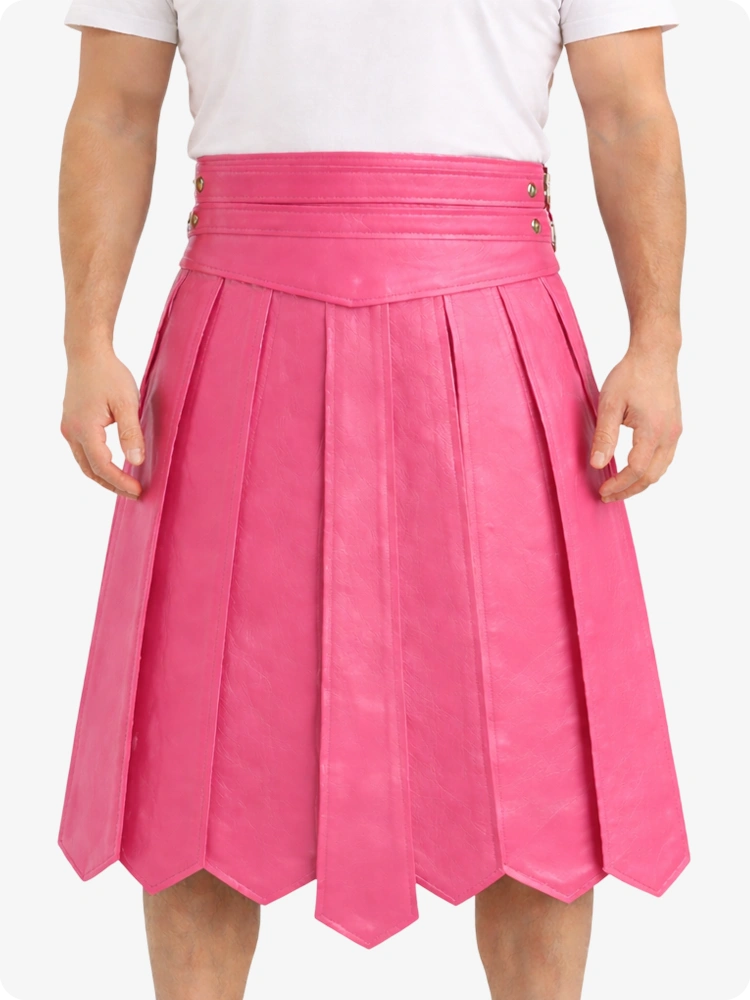 Pink Leather Highland Kilt Adjustable Buckle Waist & Classic Pleats