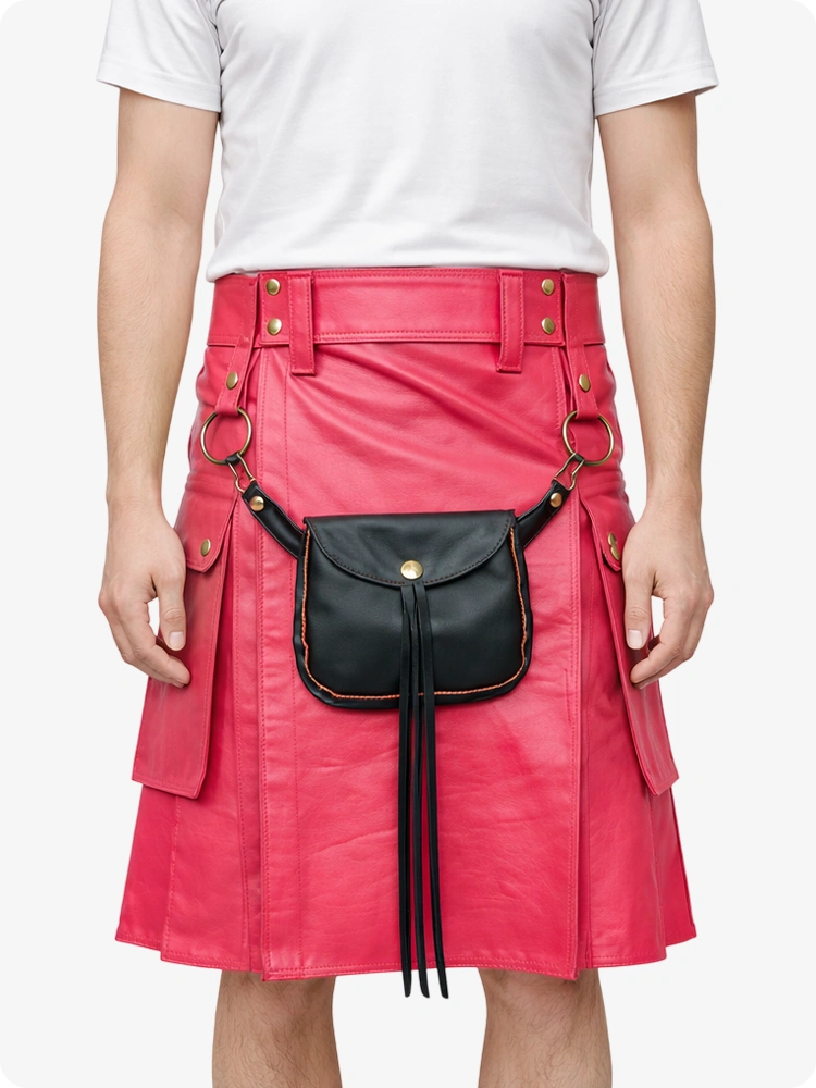 Pink Leather Utility Kilt with Front Sporran