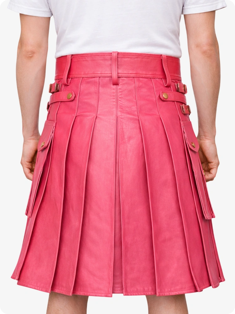 Pink Leather Utility Kilt with Front Sporran