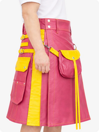 Pink skirt with yellow accents on a white background