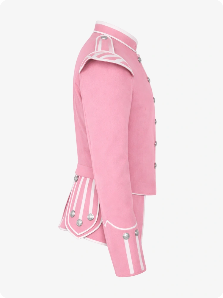 Giacca Doppia Militare Scozzese Rosa con Rifiniture Argento e Spalline