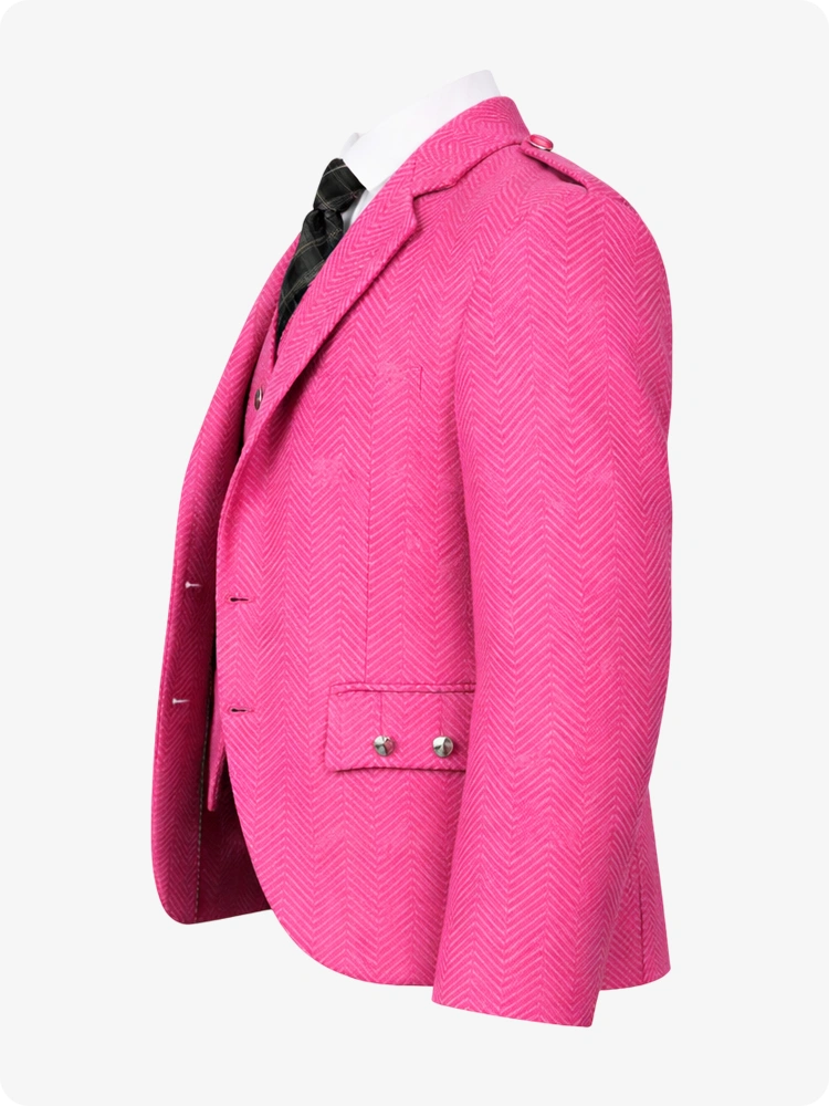 Pink blazer on a mannequin against a white background