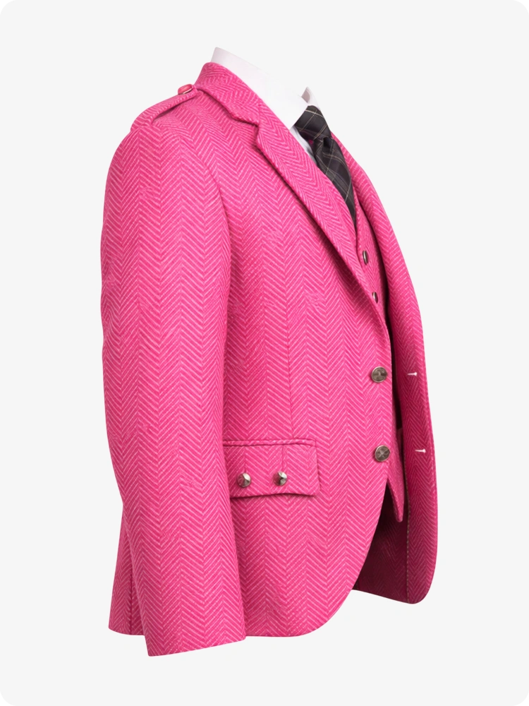 Pink blazer on a mannequin against a white background