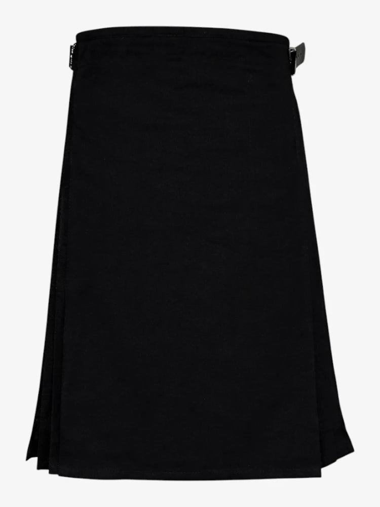 Plain Black Tartan Kilt Front