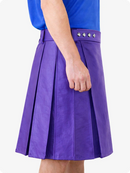 Purple pleated skirt with a blue top on a white background