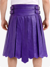 Purple pleated skirt with belt on a white background
