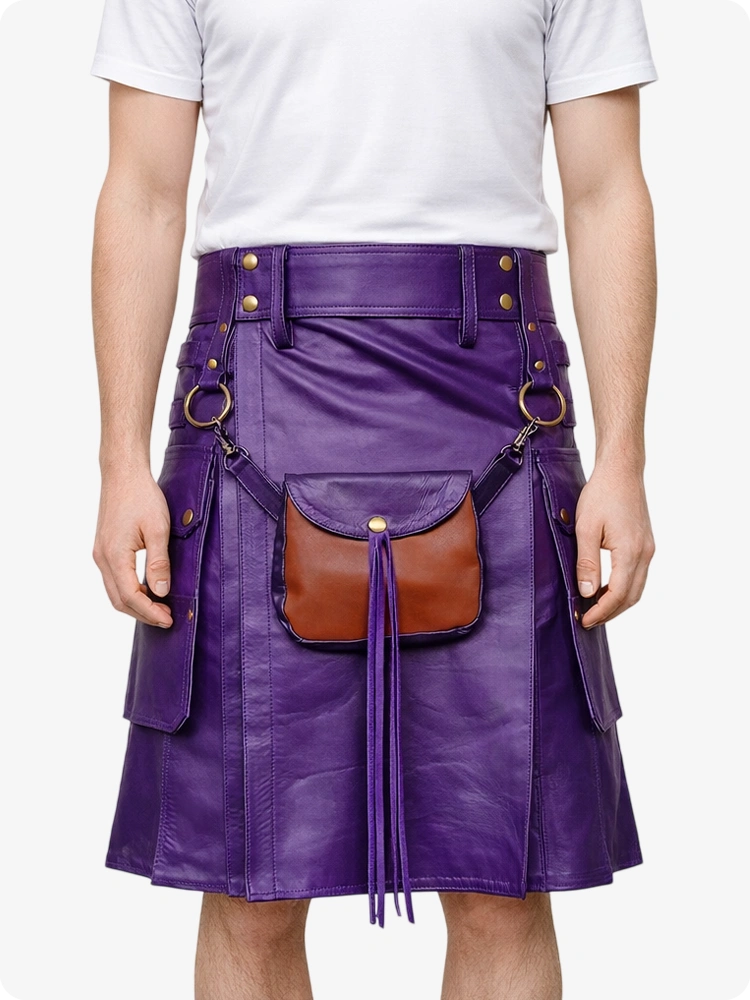 Purple Leather Utility Kilt with Front Sporran