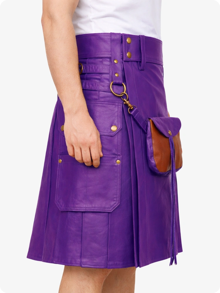 Purple Leather Utility Kilt with Front Sporran