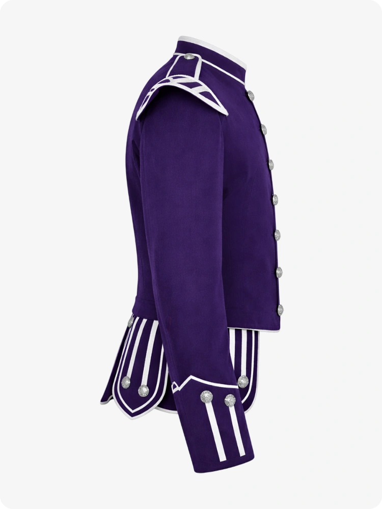Purple Scottish Military Doublet Jacket with Silver Trim & Epaulettes