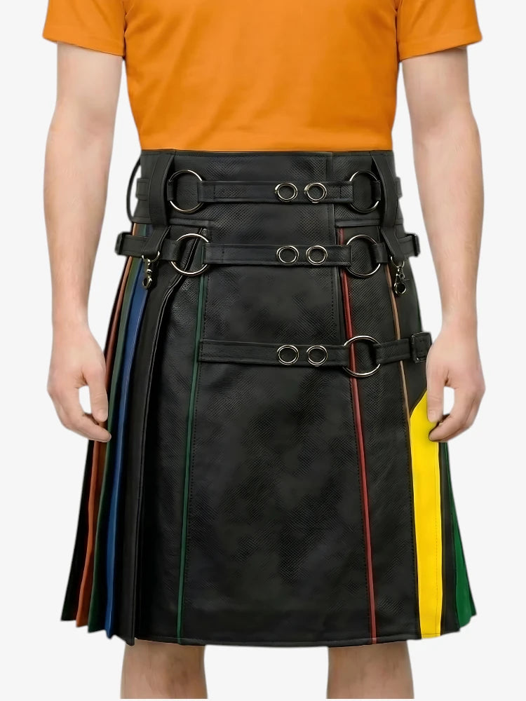 Kilt arcobaleno con cinturino ad anello in pelle