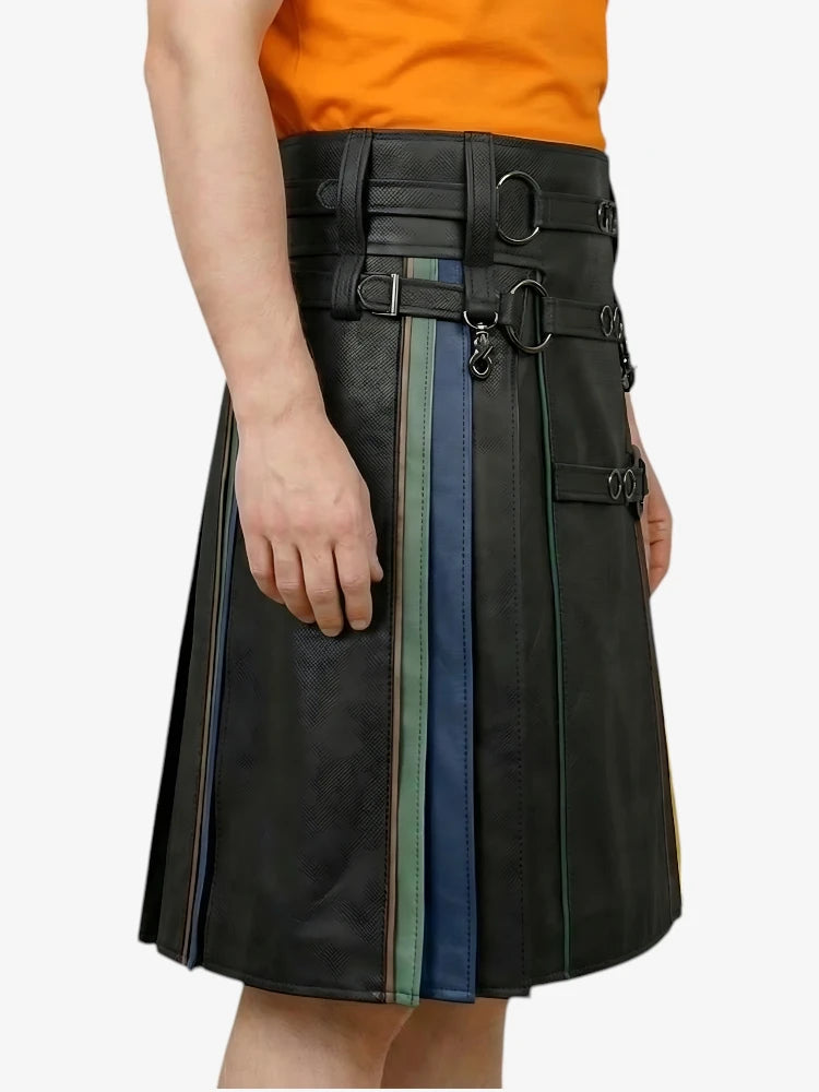 Kilt arcobaleno con cinturino ad anello in pelle