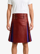 Red Leather Kilt With Purple Pleats
