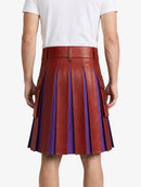 Red Leather Kilt With Purple Pleats Back