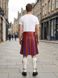 Red Leather Kilt With Purple Pleats Back Side