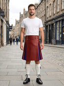 Red Leather Kilt With Purple Pleats Front Side