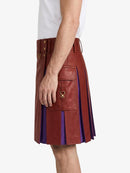 Red Leather Kilt With Purple Pleats Left