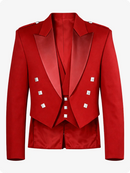 Red satin dinner jacket with lapels on a white background