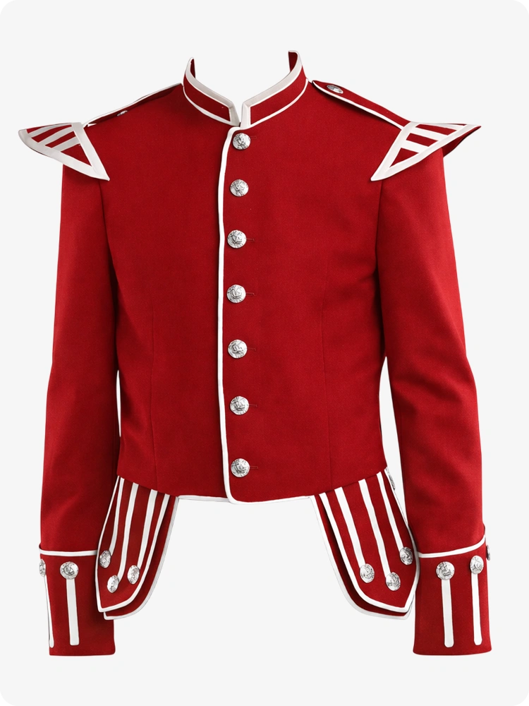 Giacca Doublet Militare Scozzese Rossa con Rifiniture Argento e Spalline