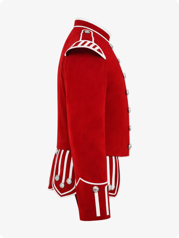 Giacca Doublet Militare Scozzese Rossa con Rifiniture Argento e Spalline
